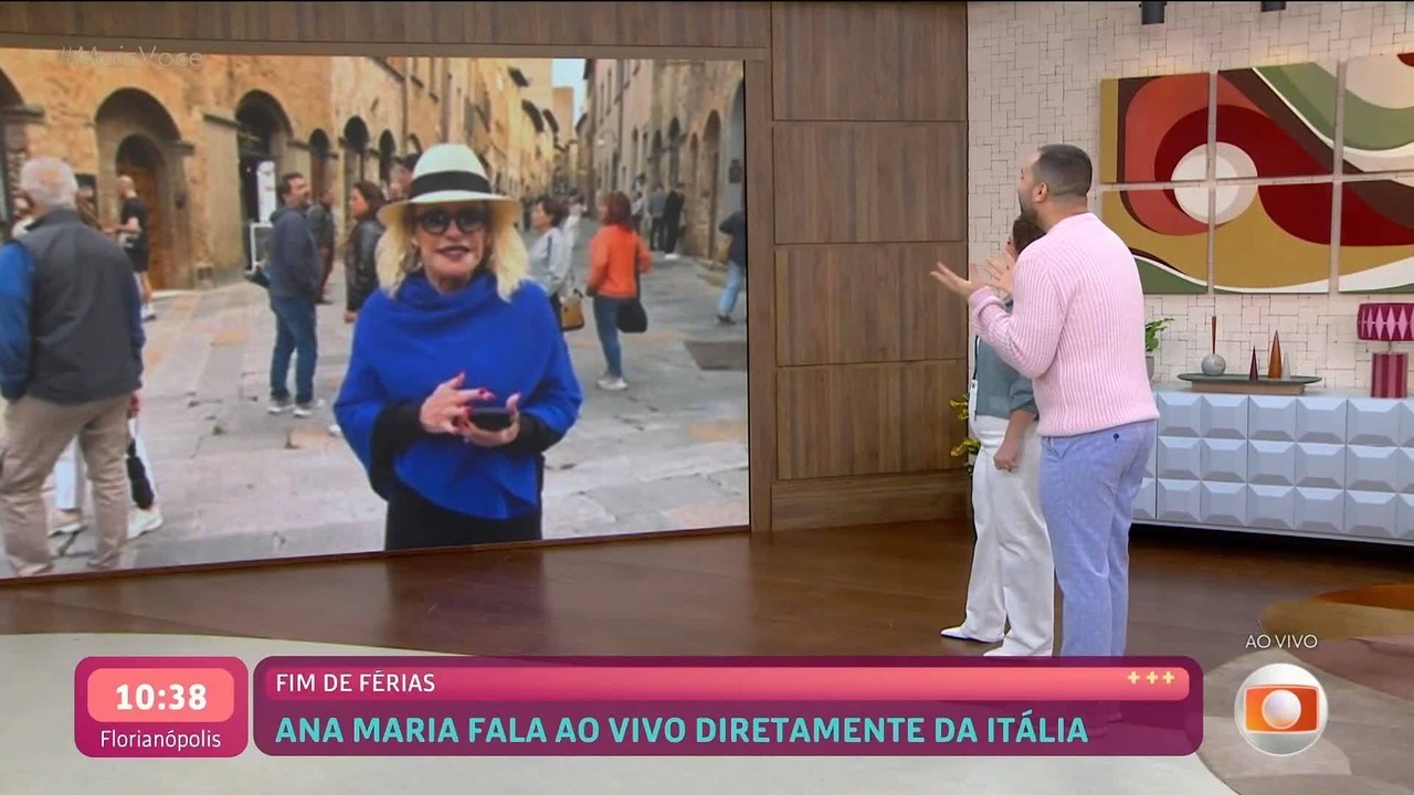 Ana Maria Braga é interrompida por 'carretinha' ao falar direto da Itália e brinca: 'Vai nos atropelar'