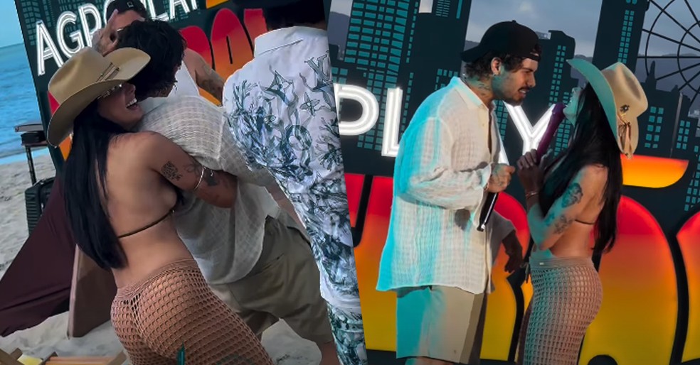 Qumica de Ana Castela e Z Felipe em gravao de DVD em Balnerio Cambori deixa web pegando fogo  Foto: Instagram