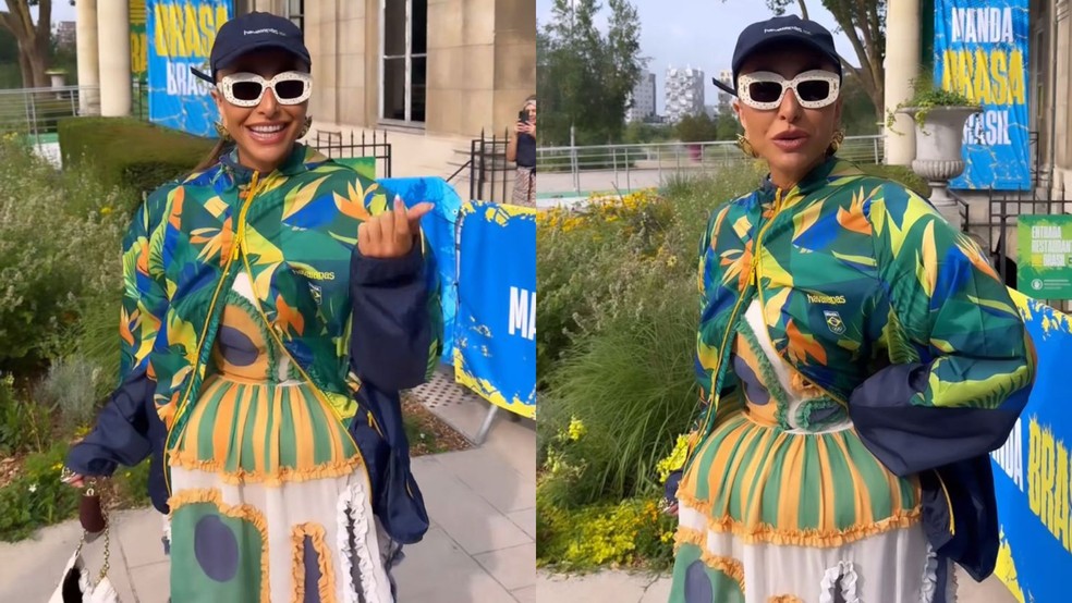 Sabrina Sato elege look verde e amarelo para dia em Paris — Foto: Reprodução