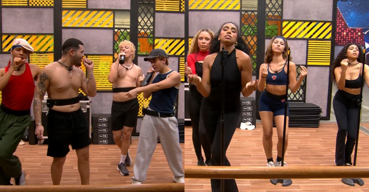 Participantes do Estrelas da Casa ensaiando coreografia