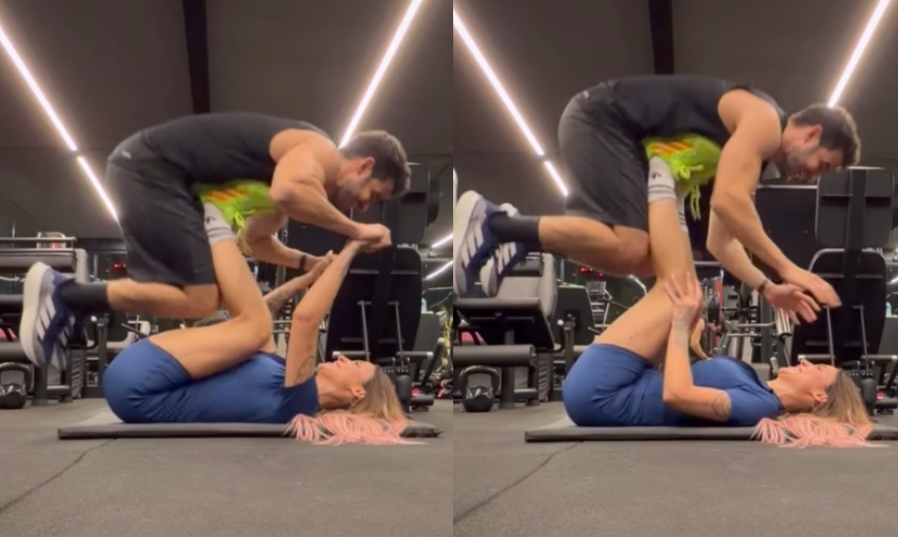 Bianca Andrade levanta Diego Cruz durante treino e brinca: 'Não sei quem é mais maluco'