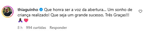 Estreia de Três Graças: famosos elogiam primeiro capítulo da nova novela das 9