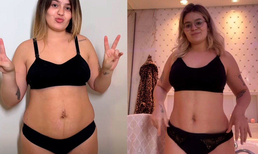 Viih Tube mostra foto de um mês e 20 dias após o parto e de agora — Foto: Reprodução/Instagram 
