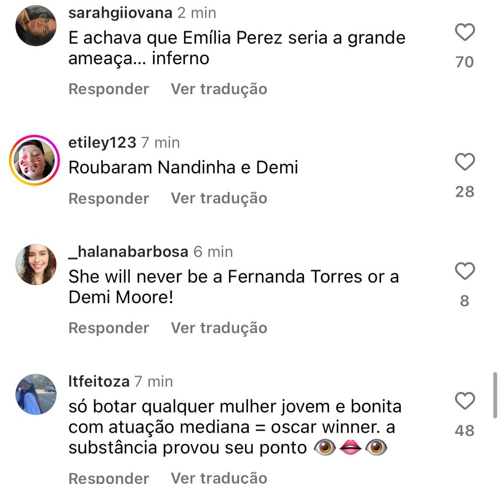 Brasileiros reclamam de derrota de Fernanda Torres — Foto: Reprodução/Instagram