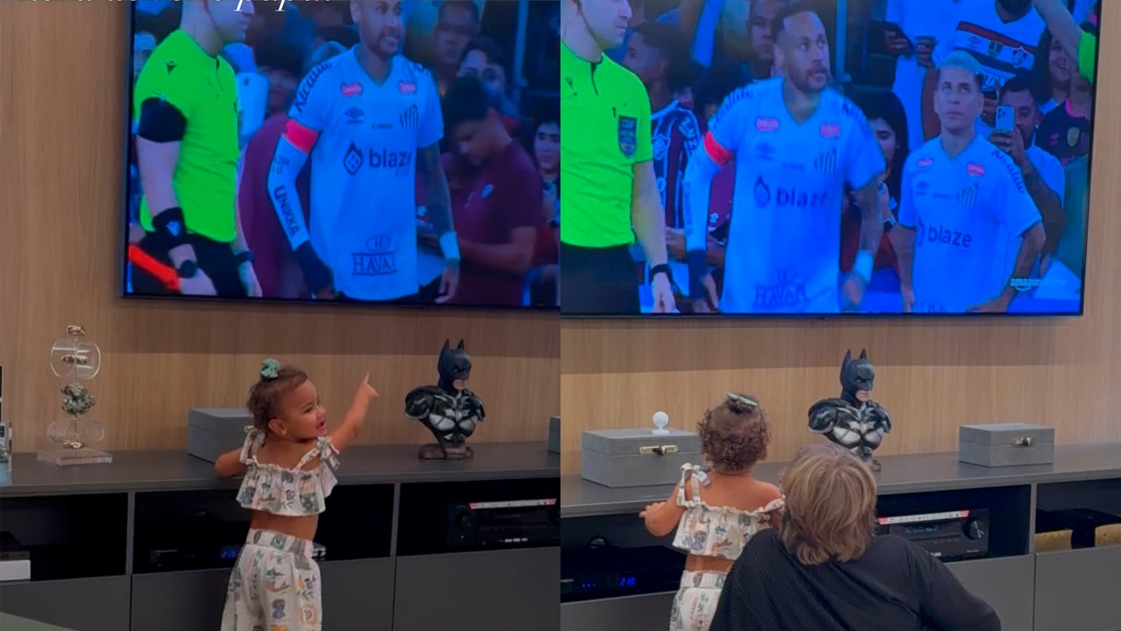 Bruna Biancardi mostra Mavie vendo Neymar jogar pelo Santos