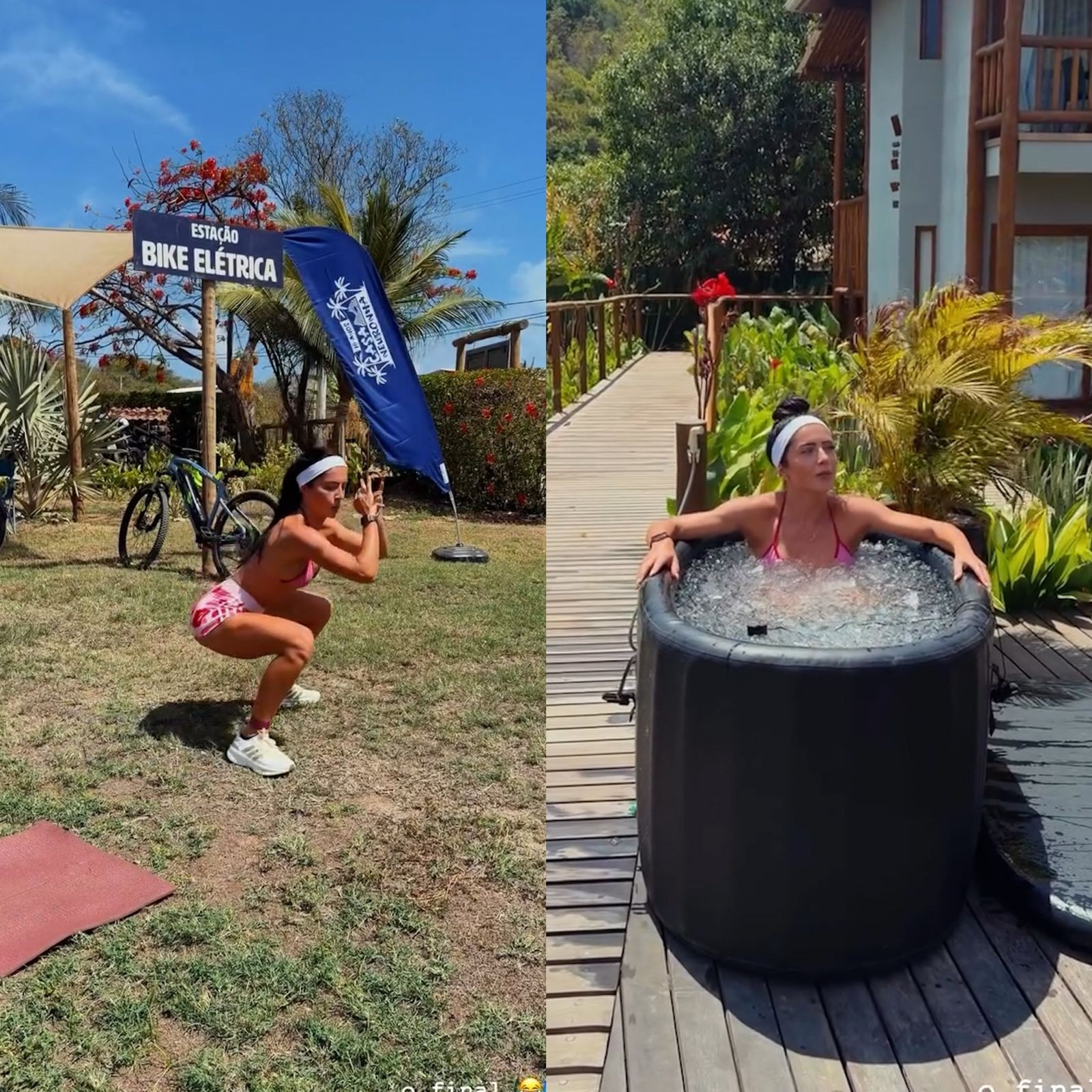 Jade Picon entra em banheira de gelo em Noronha após malhar: 'É bem difícil'