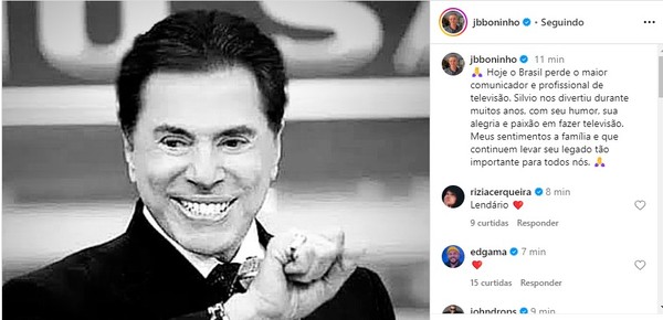 Boninho lamenta morte de Silvio Santos — Foto: Reprodução / Instagram
