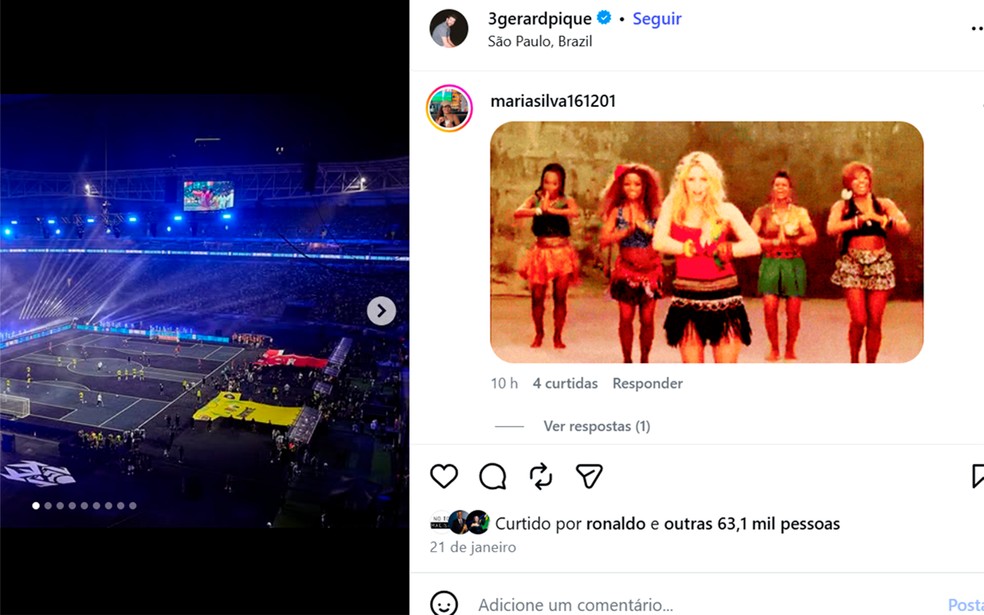Fãs de Shakira invadem perfil de Piqué — Foto: Reprodução