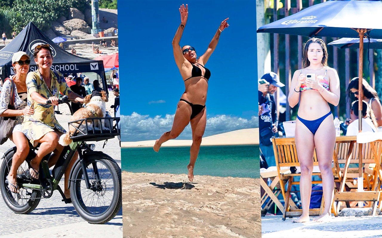 Famosos curtem praia em sábado de outono