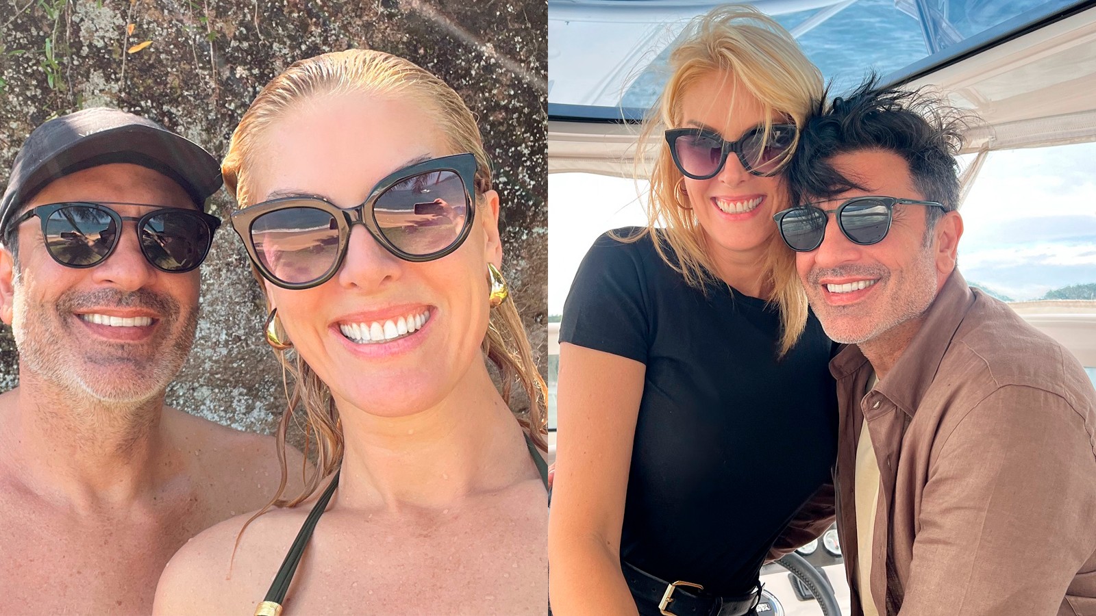 Ana Hickmann e Edu Guedes posam coladinhos em clima de romance durante viagem