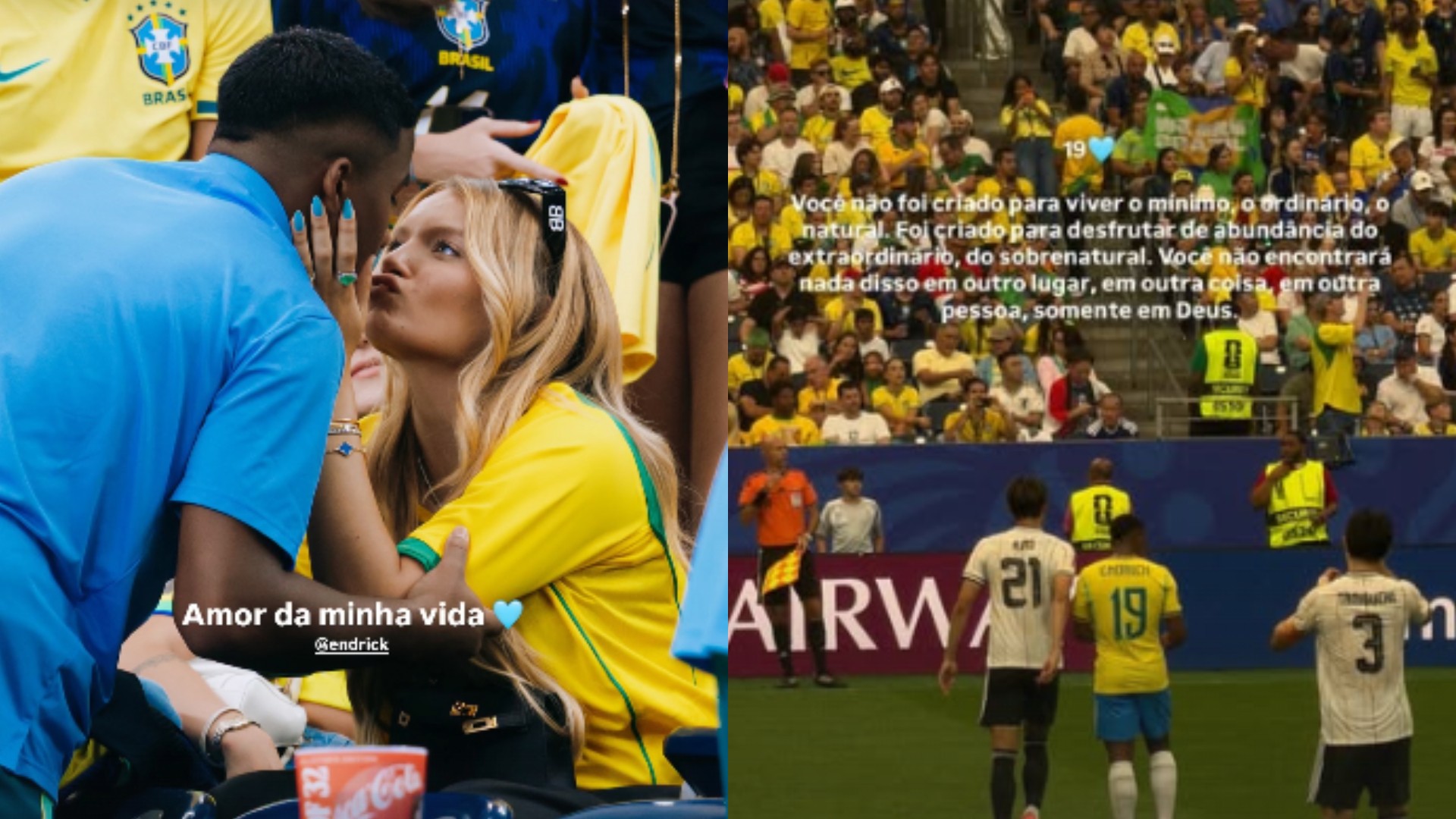 Após vitória do Brasil, Gabriely Miranda se declara para Endrick: 'Criado para desfrutar o extraordinário'