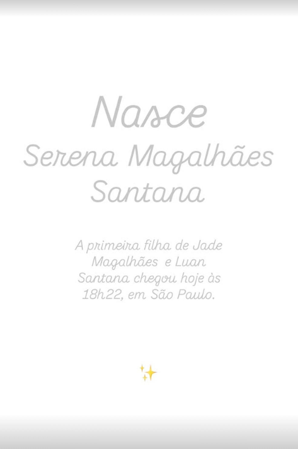 Luan Santana confirma nascimento da filha — Foto: Instagram