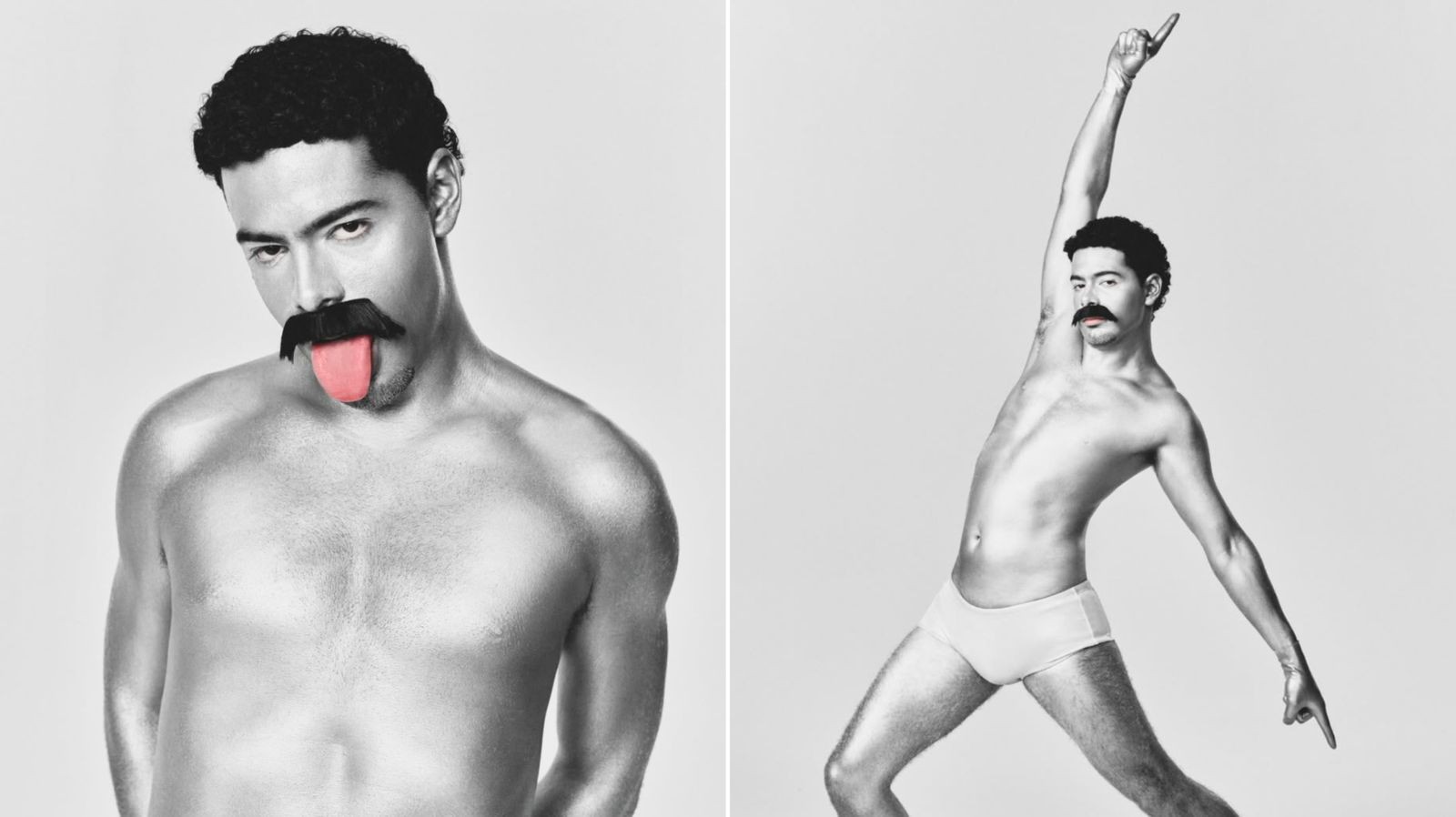 De sunga branca, Pedro Sampaio se fantasia de Freddie Mercury Prateado