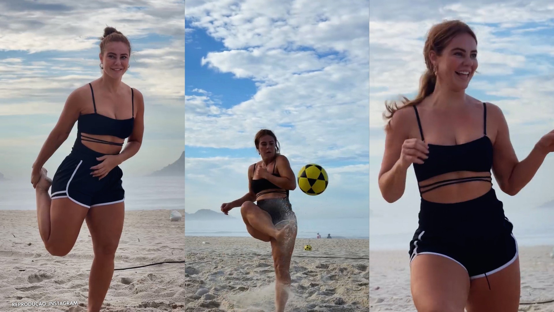 Paolla Oliveira se arrisca no futevôlei e diverte ao brincar: 'Chama no ombrinho'