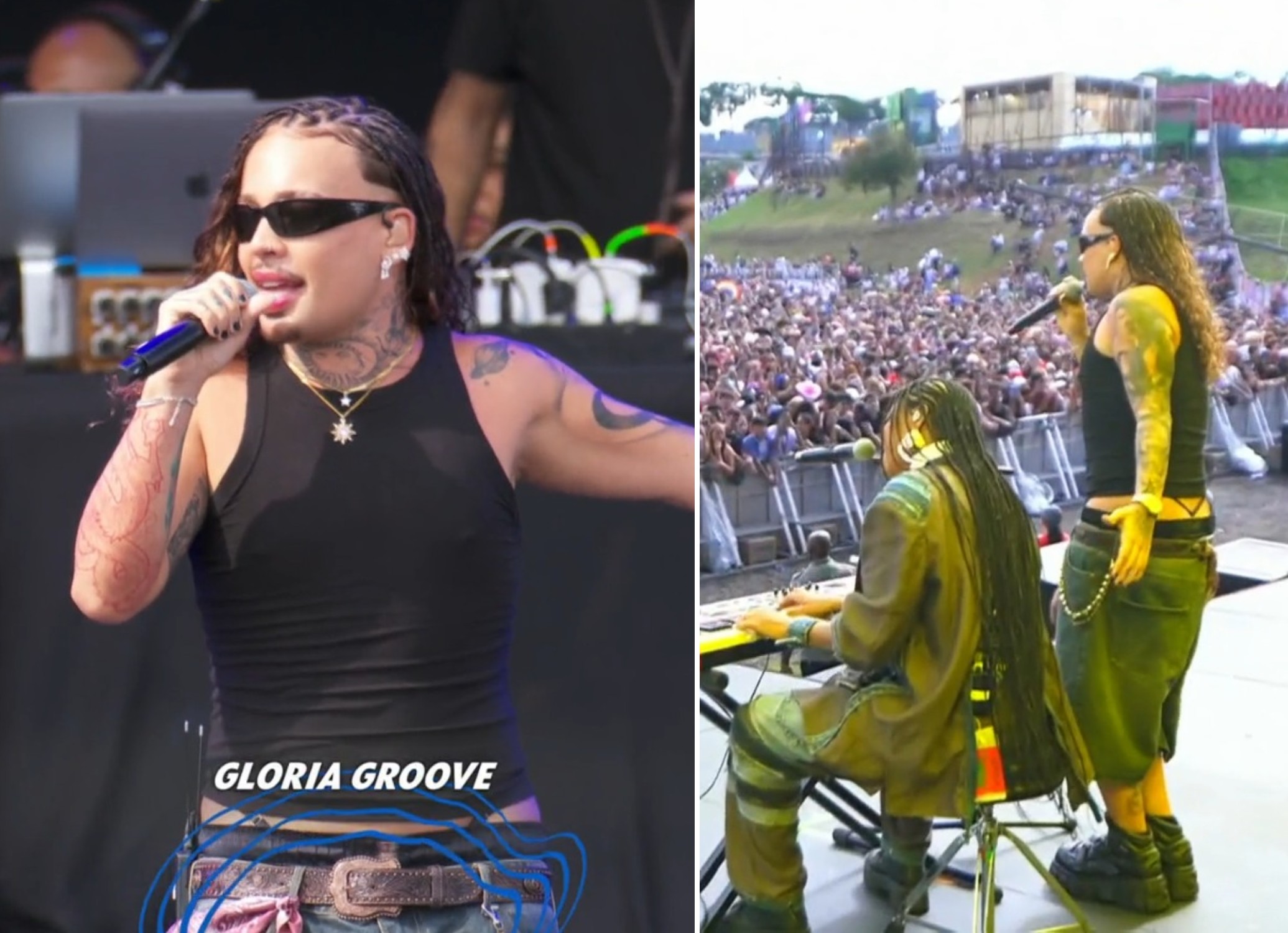 Desmontada, Gloria Groove ousa com biquíni à mostra em participação no show de Negra Li no Lollapalooza