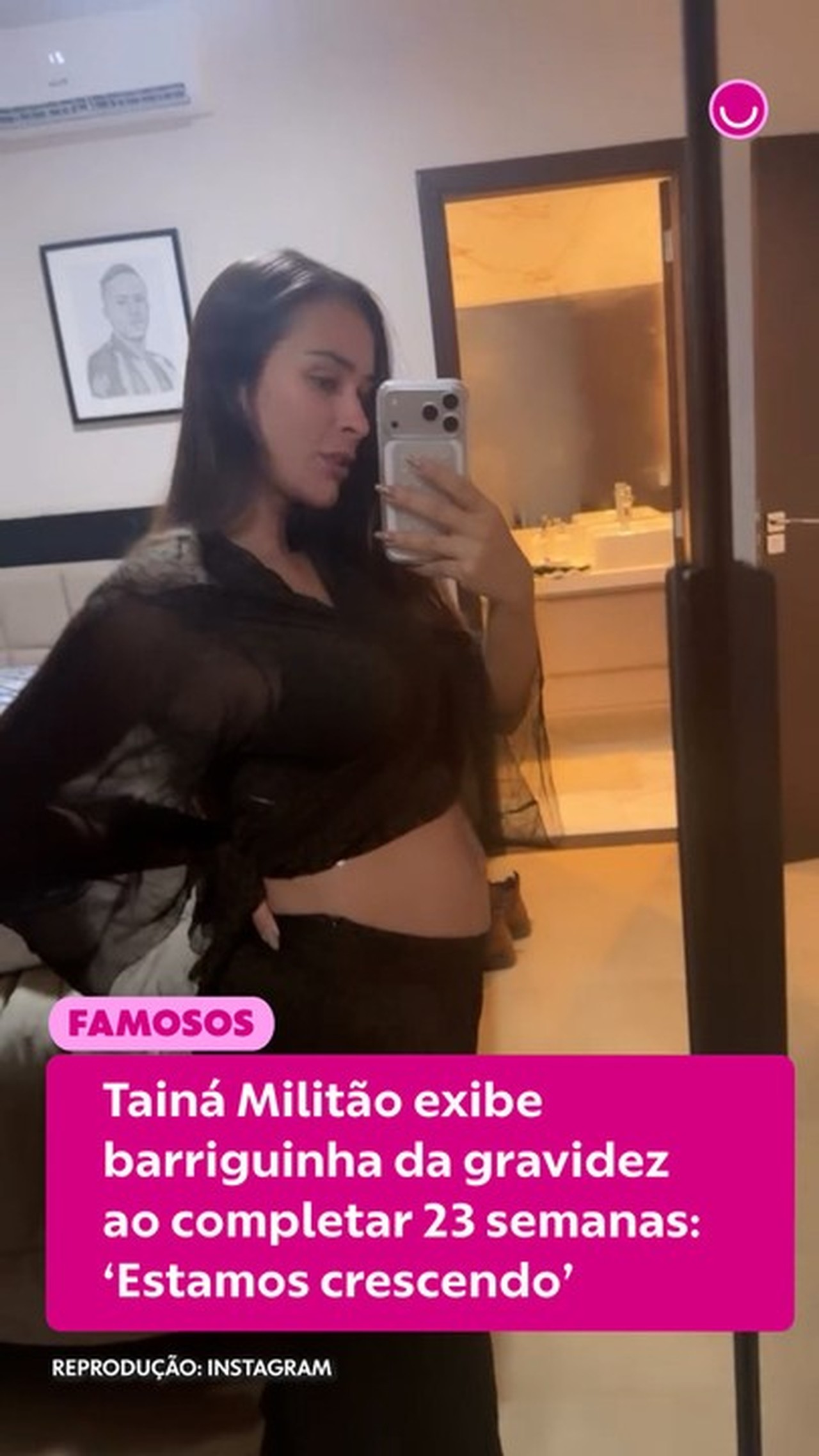 Tainá Militão exibe barriguinha da gravidez ao completar 23 semanas: 'Estamos crescendo'