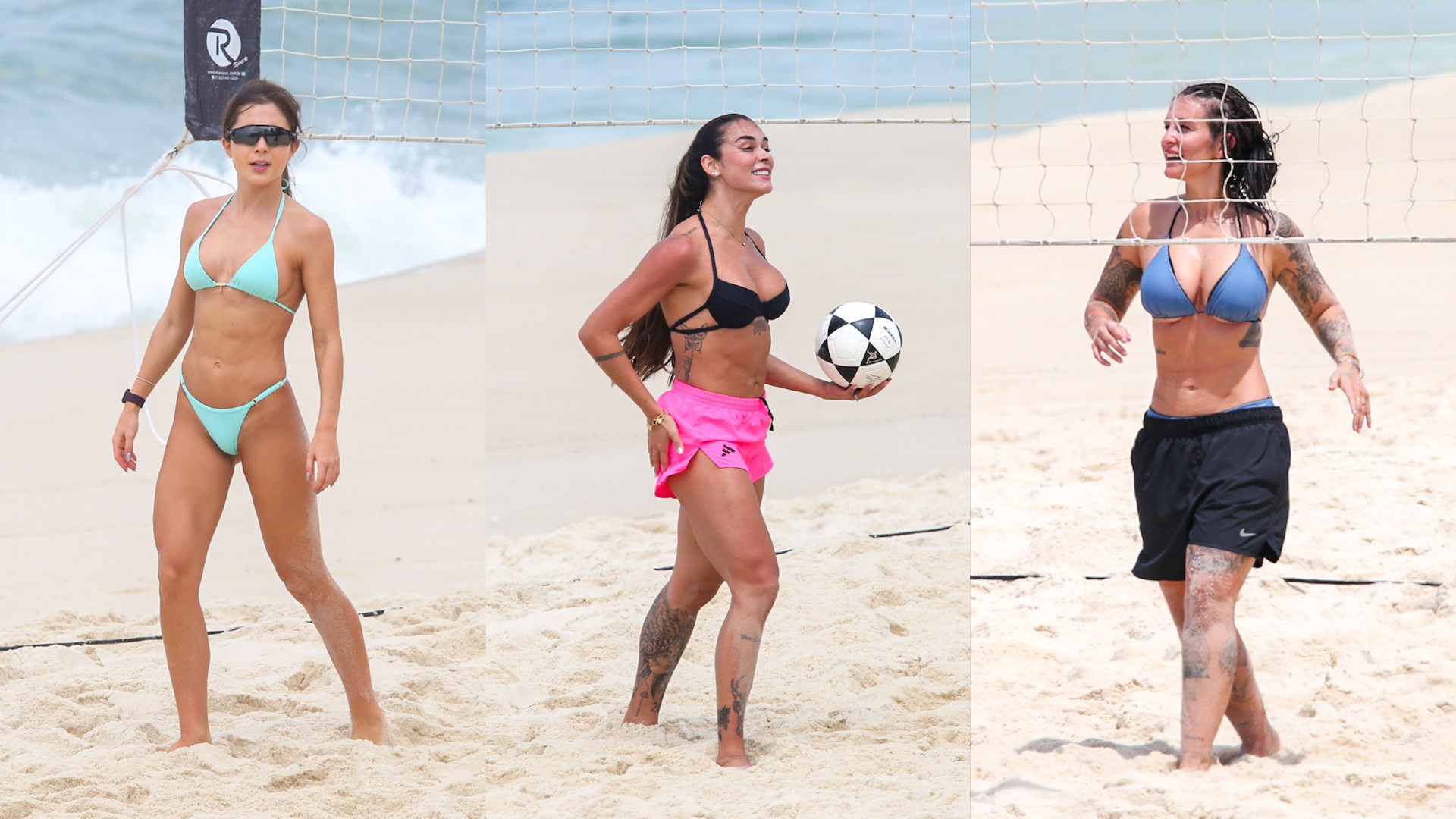 Famosas marcam presença em treino de futevôlei na Barra da Tijuca