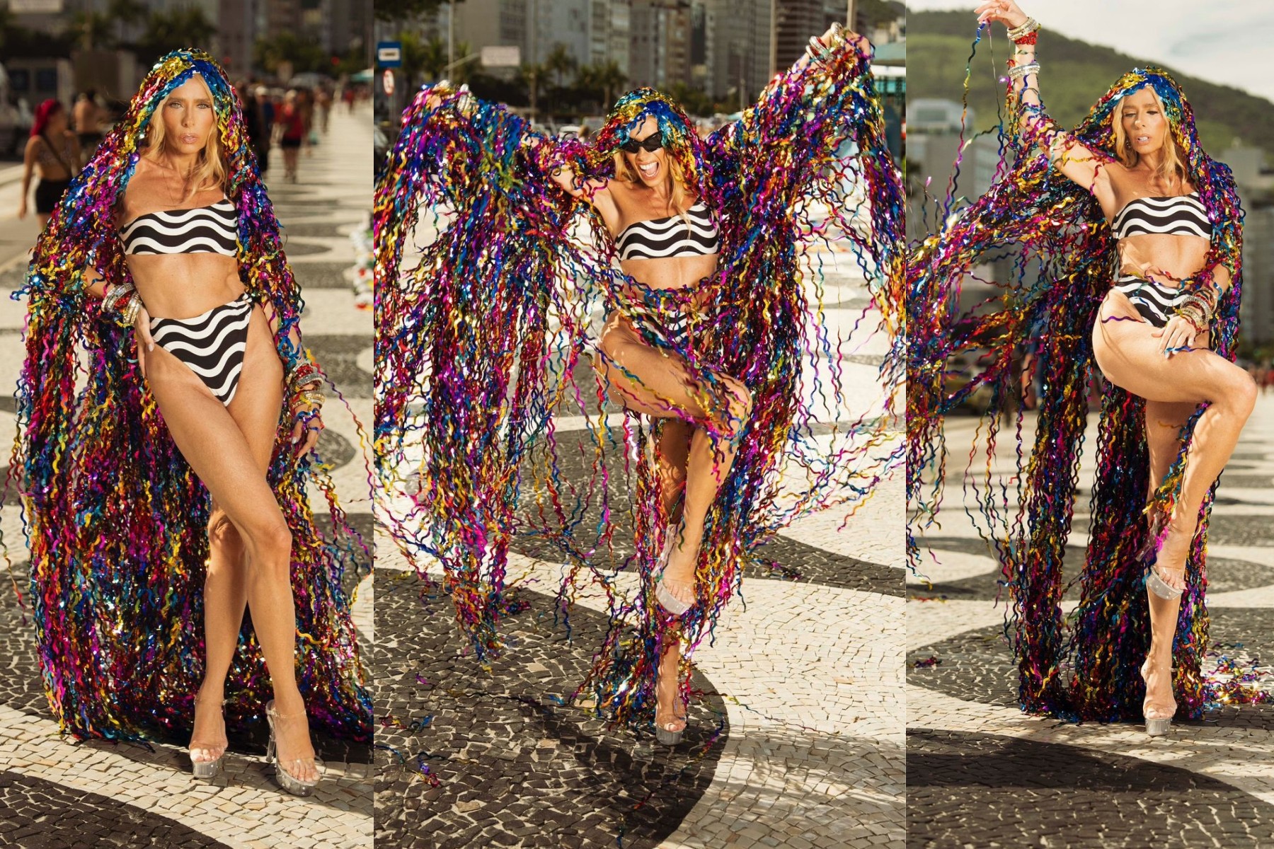 Adriane Galisteu exalta Carnaval do Rio com biquíni inspirado no calçadão de Copacabana