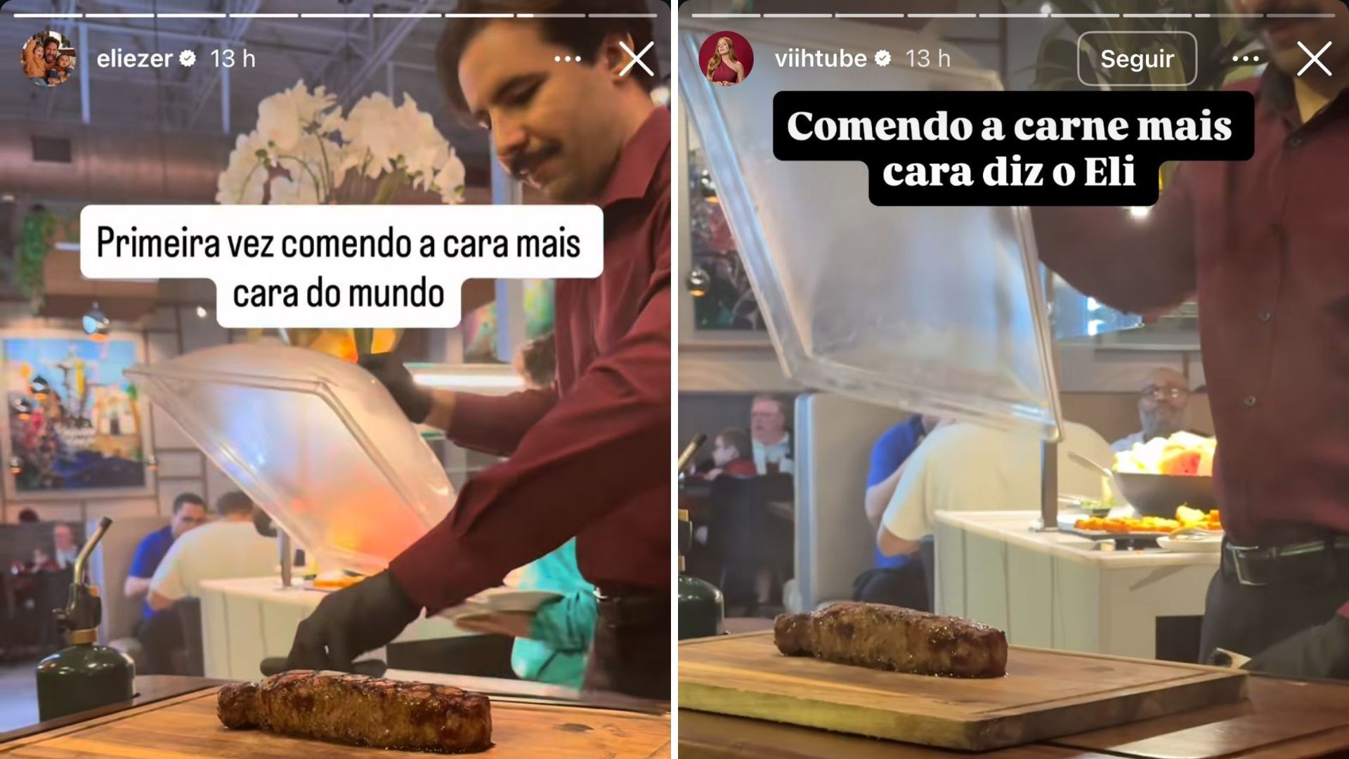 Eliezer e Viih Tube comem carne mais cara do mundo: 'No Brasil é ouro'