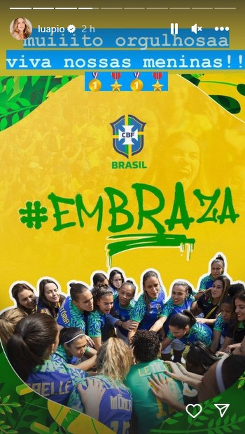 Luana Piovani demonstra apoio à seleção brasileira de futebol — Foto: Reprodução