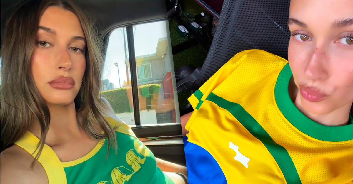 Hailey Bieber surge com look verde-amarelo em dia de jogo do Brasil e fãs brincam: 'Muito brasileira'