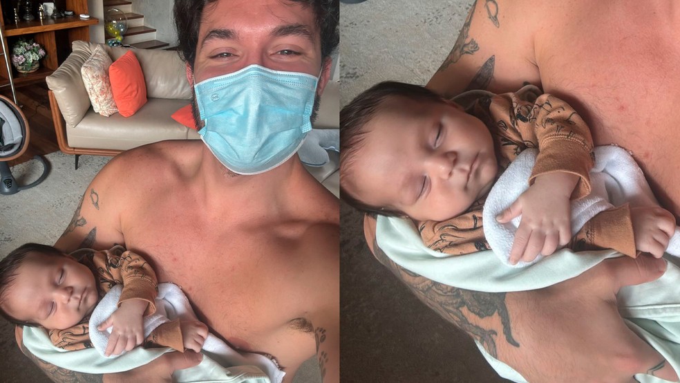 Eli posa com o filho Ravi no dia seguinte da alta hospitalar — Foto: Reprodução/Instagram
