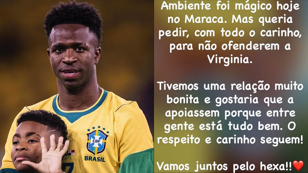 Virginia &eacute; vaiada nas arquibancadas e Vini Jr. pede respeito &mdash; Foto: Reprodu&ccedil;&atilde;o do Instagram