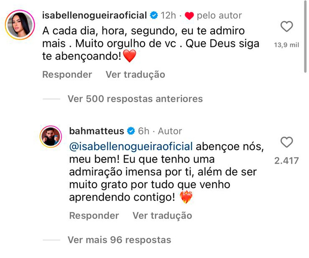 Isabelle deixa mensagem para Matteus — Foto: Reprodução/Instagram