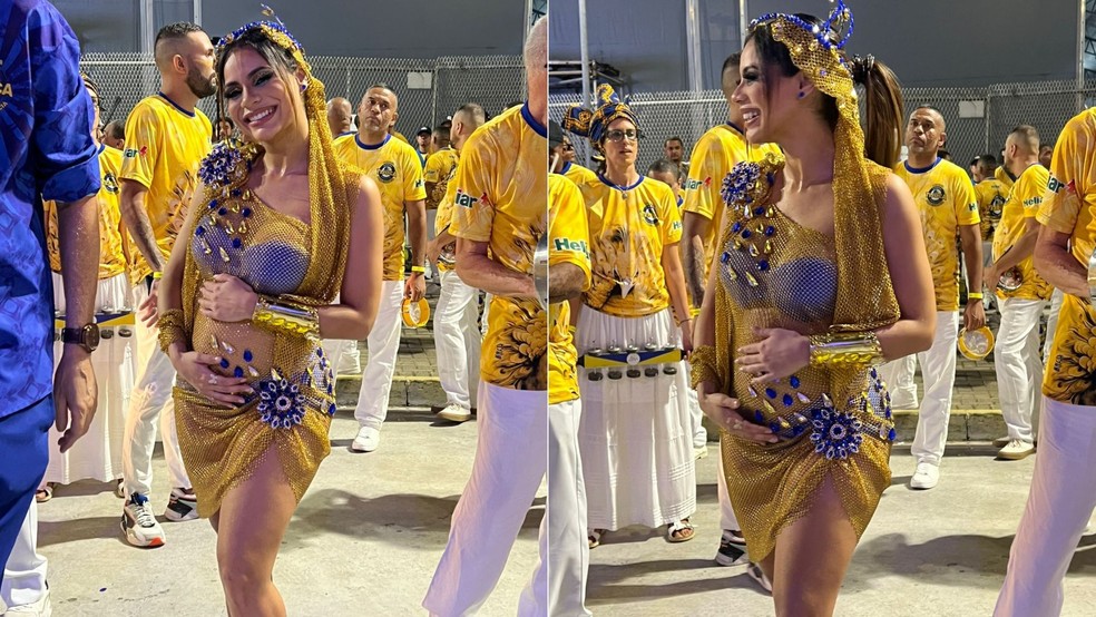 Lexa exibe barrigão no mini desfile da Unidos da Tijuca: 'Não posso exagerar' — Foto: gshow