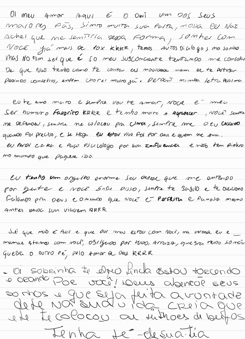 Parte da carta enviada pelos familiares de Giovanna — Foto: Globo