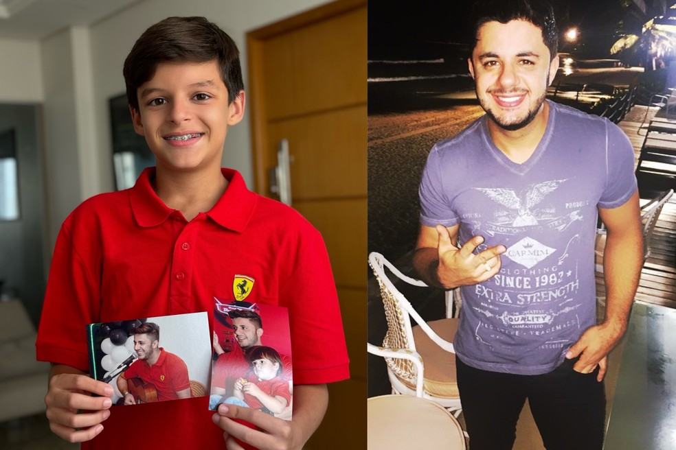 Bernardo usa camisa que foi do pai, o cantor Cristiano Araújo — Foto: Instagram