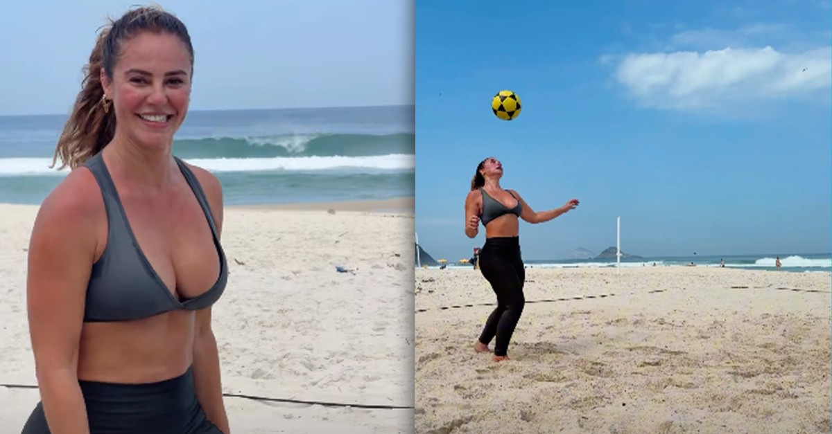 De volta das férias na Itália, Paolla Oliveira se dedica em treino de futevôlei no Rio