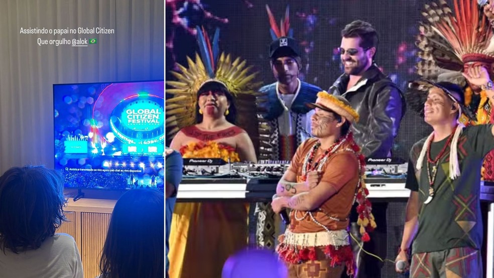 Esposa de Alok, Romana Novais mostra os filhos assistindo ao show do pai pela televisão: 'Que orgulho' — Foto: Reprodução/Instagram/Getty Images