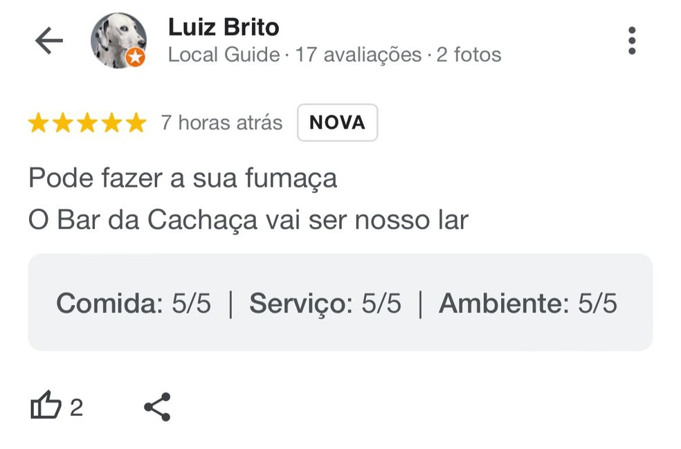 Luísa Sonza e Chico Moedas: usuários deixam resenhas em suposto bar de traição — Foto: Reprodução/Google