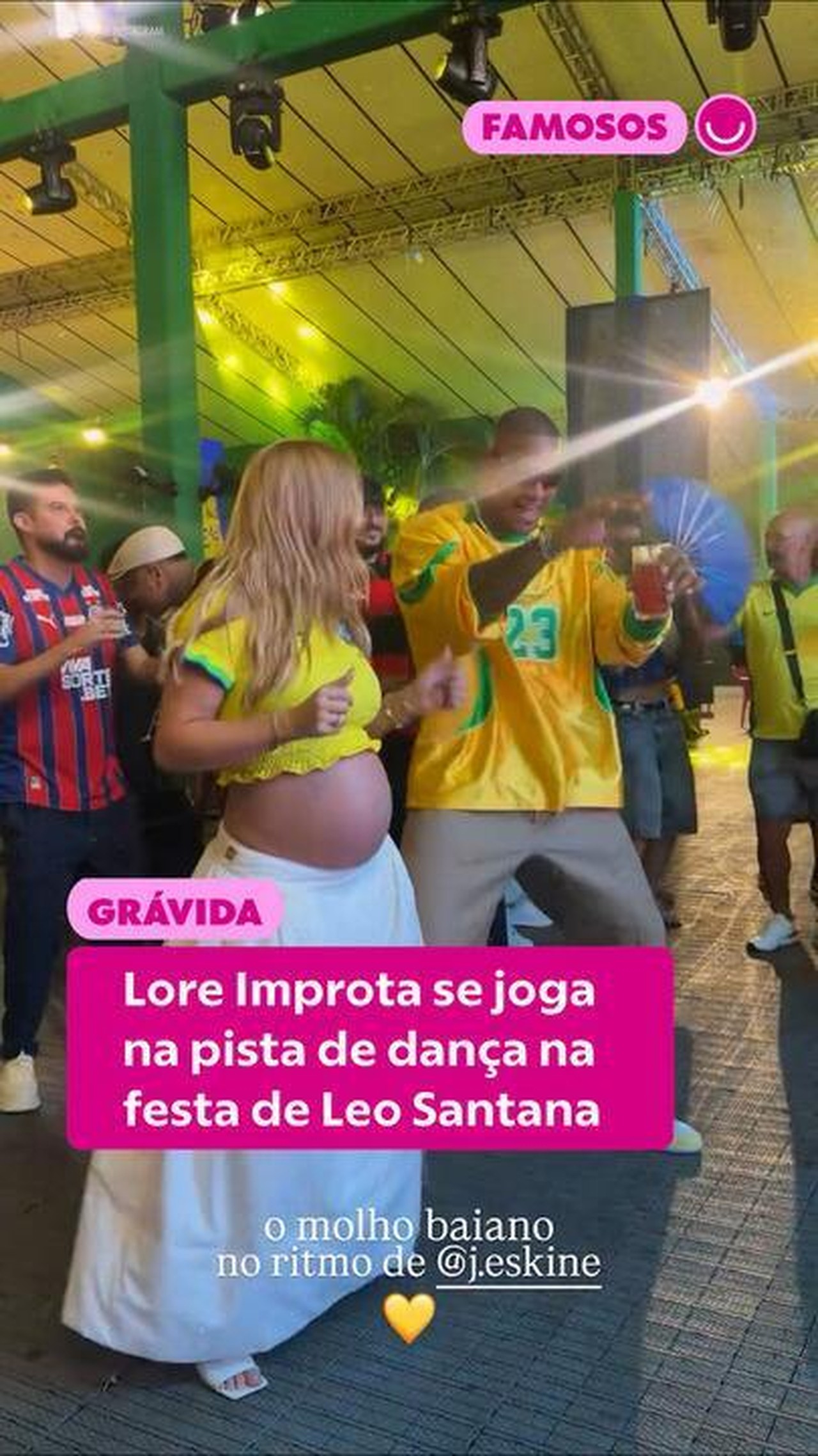 Grávida, Lore Improta se joga na pista de dança na festa de Leo Santana