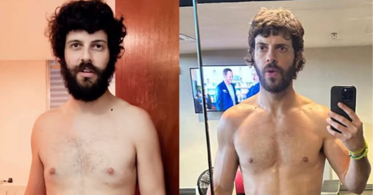 Imagem de Diogo Defante antes e depois de sua transformação física