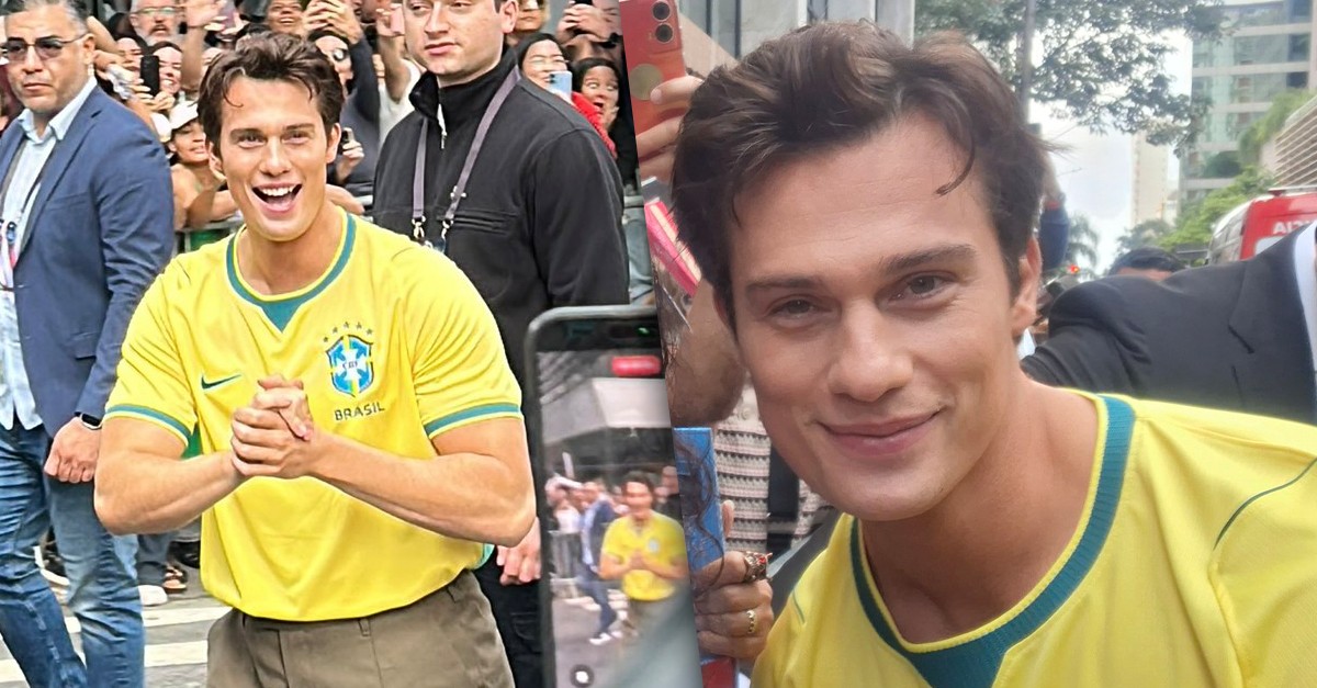 Nicholas Galitzine, o novo He-Man, surge com camisa do Brasil e é tietado por fãs em São Paulo