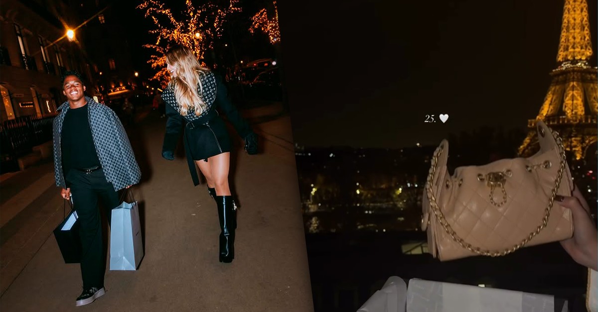 Fora da Seleção, Endrick e esposa curtem Paris e Gabriely mostra sua nova aquisição da Chanel de mais de R$ 35 mil