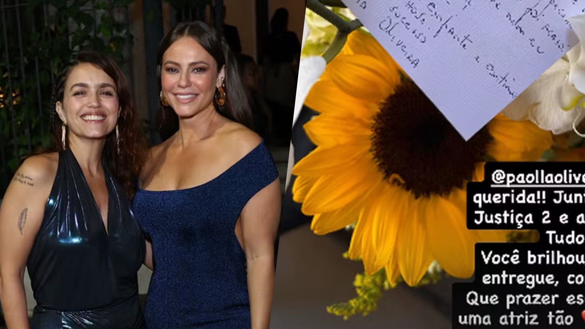 No último capítulo de Vale Tudo, Manuela Dias recebe flores de Paolla Oliveira e elogia: 'Talentosa, brilhante e comprometida'