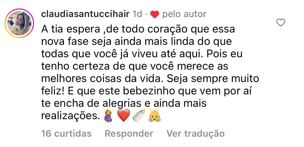 Tia de Jhenny Santucci deixou recado em rede social para a jovem — Foto: Instagram