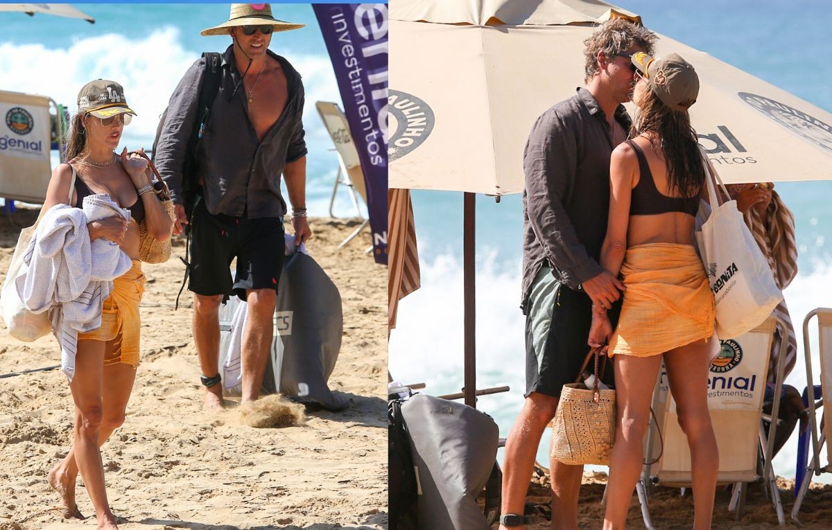 Alessandra Ambrósio deixa praia em Fernando de Noronha e troca beijos com namorado australiano