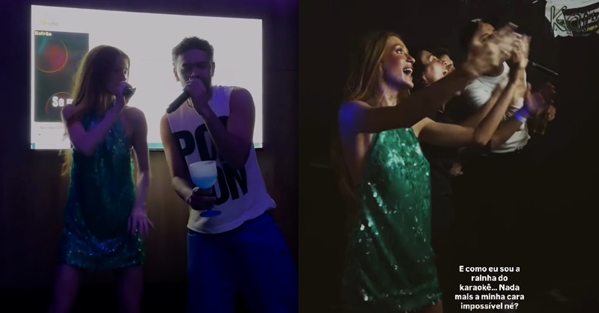 Marina Ruy Barbosa solta a voz em karaokê com Pedro Sampaio
