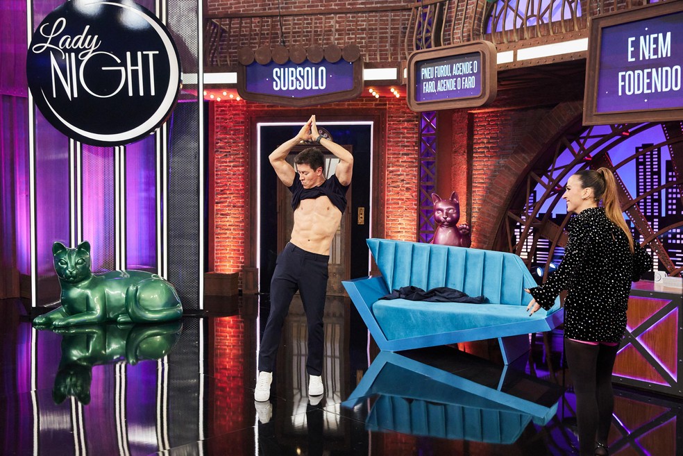 Rodrigo Faro e Tatá Werneck na nova temporada do Lady Night — Foto: Multishow/Juliana Coutinho