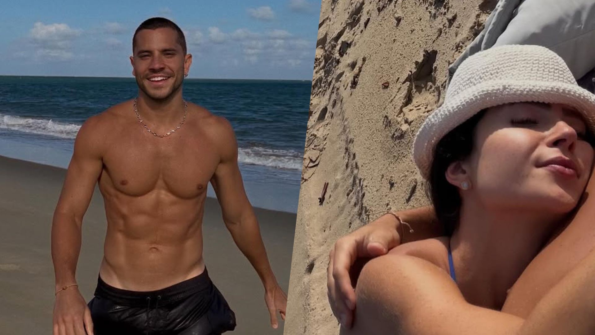 André Lamoglia posa agarradinho com Jade Picon na praia, em viagem a Pernambuco
