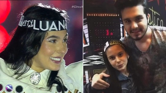 Ana Castela reproduz momento da infância e usa faixa de Luan Santana em show