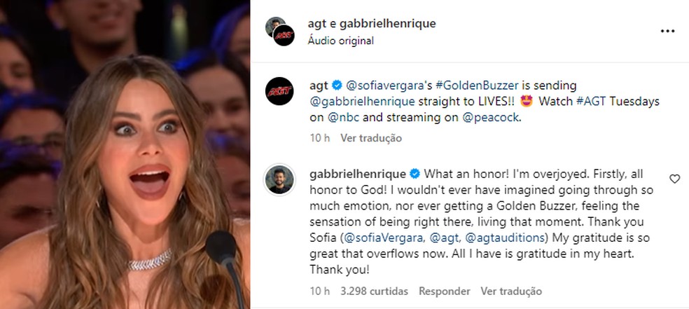 Gabriel agradece e diz estar muito emocionado e feliz com a oportunidade — Foto: reprodução