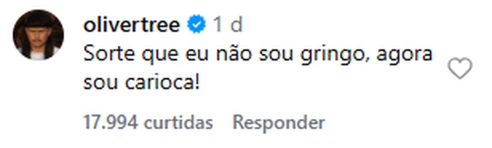 Oliver Tree deixou comentário sobre ser carioca nas redes sociais — Foto: Reprodução Instagram