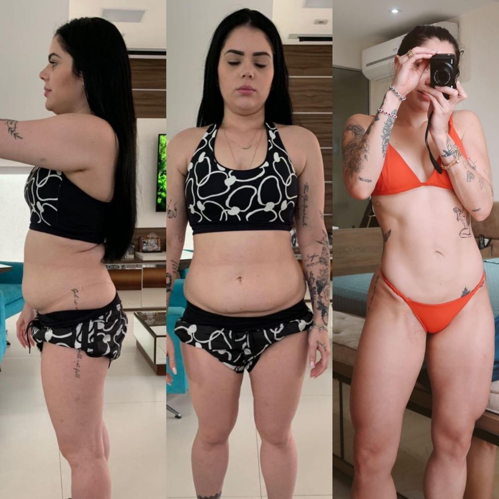 Antes e depois Thaís Vasconcellos — Foto: Instagram