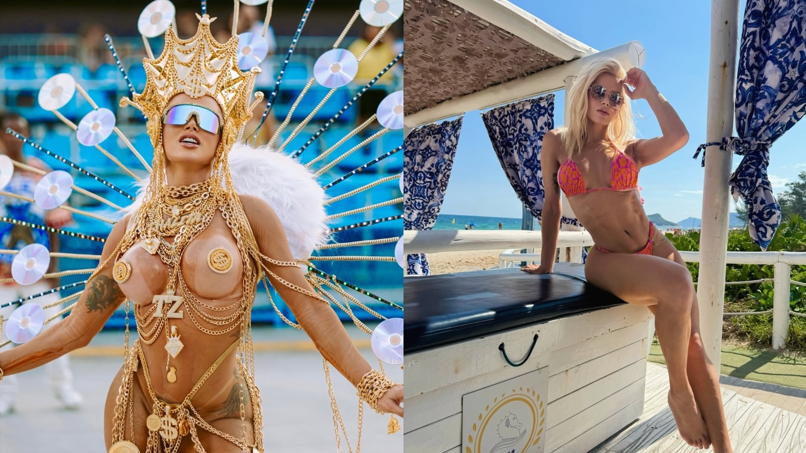 Rainha da Unidos da Ponte aproveita praia durante dia de apuração da Série Ouro