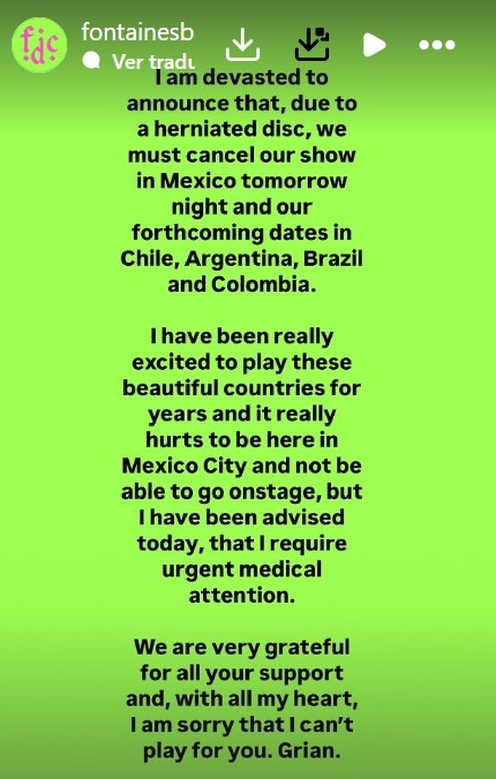 Fontaines D.C cancela show no Lollapalooza 2025 e vocalista